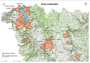 La carte des zones vulnérables à la pollution par les nitrates d'origine agricole dans le bassin Loire Bretagne est parue le 13 mars dernier.